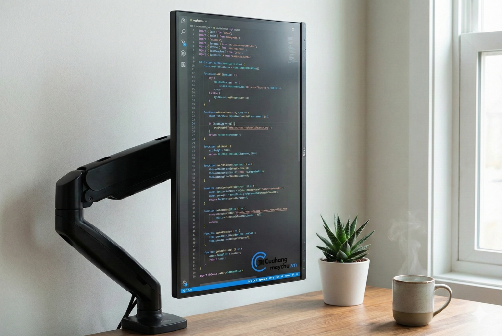màn hình máy tính được gắn trên tay đỡ